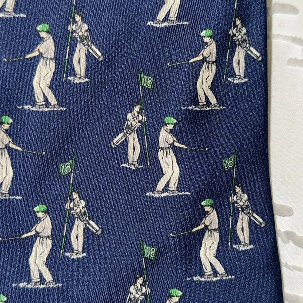 EUC Vintage Polo by Ralph Lauren Golfer Caddie 100% Silk Golf Tie Navy Green 4